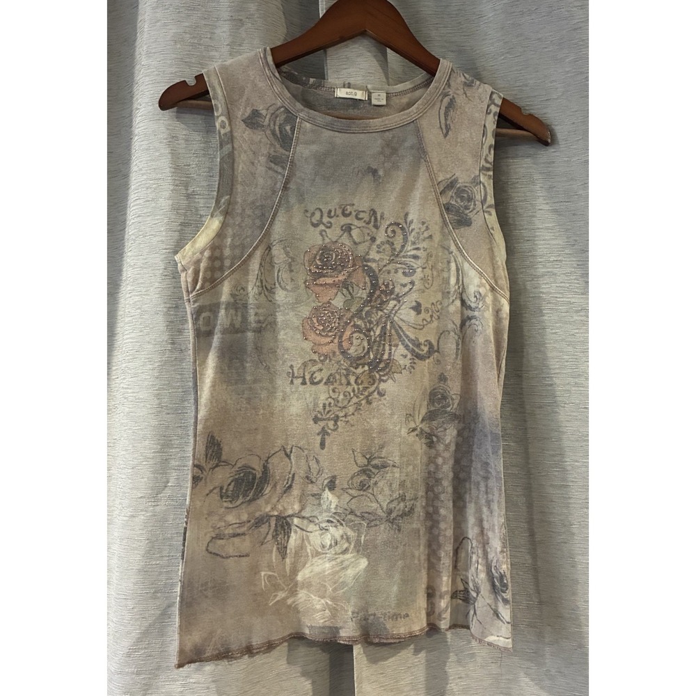 Apt. 9 Tank Top Queen of Hearts Floral Rhinestone Y2K Grunge Indie Medium